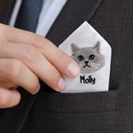 Personalized Embroidery Pet Face Photo 100% Cotton Handkerchief Pocket Square with Name Wedding Birthday Gift for Groom Best Man Dog Cat Lover