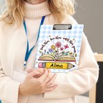 Personalized Plaid Pencil Floral Book Design Hanging Clipboard with Low Profile Clip and Name Teaching Tool Teacher's Day Gift for Teachers Educators