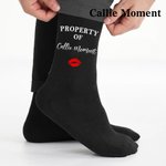 Callie Moment Personalized Pure Cotton Soft Red Lip Print Property Of Name Mid-Calf Socks Valentine's Day Anniversary Gift for Husband Boyfriend