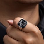 Personalised Monogram Interlocking Initial Signet Ring Jewellery with Engraved Text Birthday Engagement Gift for Men