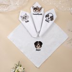 Personalized Embroidery Pet Face Photo 100% Cotton Handkerchief Pocket Square with Name Wedding Birthday Gift for Groom Best Man Dog Cat Lover