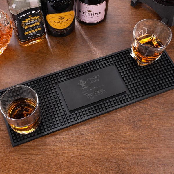 Personalised Funny Prescription Whiskey Non-slip Rubber Bar Mat Drink Coaster with Engraved Name Home Bar Decor Birthday Gift for Grandpa Dad