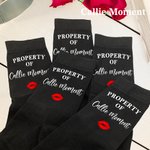 Callie Moment Personalized Pure Cotton Soft Red Lip Print Property Of Name Mid-Calf Socks Valentine's Day Anniversary Gift for Husband Boyfriend