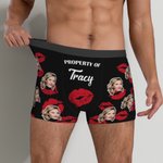 Personalized Kiss Lip Property of Wife Face Photo Brief Boxer with Name Funny Men's Underwear Birthday Valentine's Day Gift for Husband Boyfriend