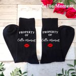 Callie Moment Personalized Pure Cotton Soft Red Lip Print Property Of Name Mid-Calf Socks Valentine's Day Anniversary Gift for Husband Boyfriend