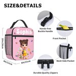 Personalized Cute 3D Cartoon Character Flower Multicolor Portable Insulated Lunch Bag with Name Back to School Birthday Gift for Boys Girls