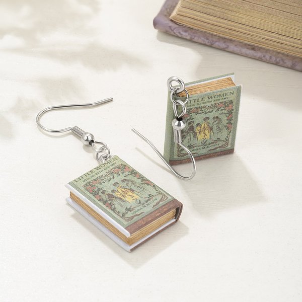 Miniature Book Cover Dangle Drop Earrings