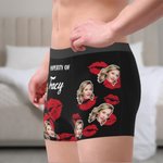 Personalized Kiss Lip Property of Wife Face Photo Brief Boxer with Name Funny Men's Underwear Birthday Valentine's Day Gift for Husband Boyfriend