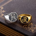 Personalised Monogram Interlocking Initial Signet Ring Jewellery with Engraved Text Birthday Engagement Gift for Men