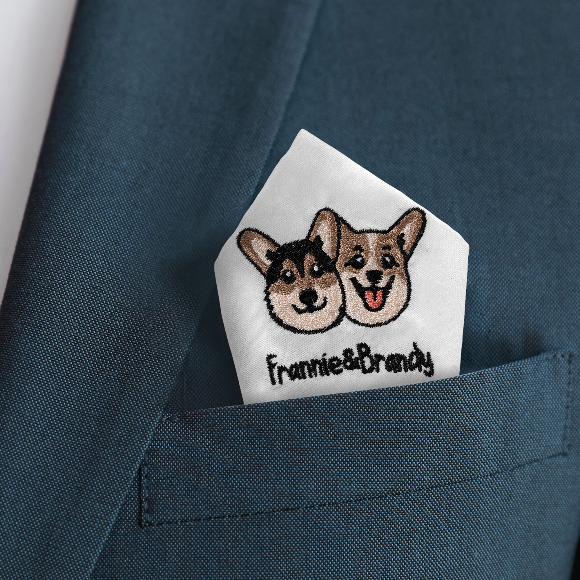 Mouchoir en coton 100% brodé avec photo du visage de l'animal de compagnie Mouchoir de poche avec nom Cadeau d'anniversaire de mariage pour le palefrenier Meilleur Homme Chien Chat Amoureux