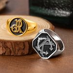 Personalised Monogram Interlocking Initial Signet Ring Jewellery with Engraved Text Birthday Engagement Gift for Men