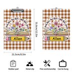 Personalized Plaid Pencil Floral Book Design Hanging Clipboard with Low Profile Clip and Name Teaching Tool Teacher's Day Gift for Teachers Educators