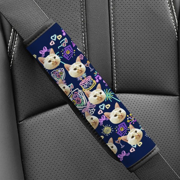 Gepersonaliseerd Gezichtsfoto Fluorescerend Ontwerp 2 Stuks Gordel Schouderkussen met Haak en Lus Verjaardagscadeau voor Familie Vrienden Huisdierbezitters