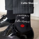 Callie Moment Personalized Pure Cotton Soft Red Lip Print Property Of Name Mid-Calf Socks Valentine's Day Anniversary Gift for Husband Boyfriend