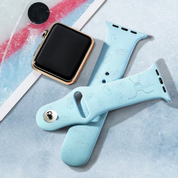 Bracelet de montre en silicone multicolore pour Apple avec nom Cadeau d'anniversaire pour les amoureux du hockey sur glace Coéquipier Entraîneur