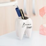 Porte stylo personnalisé en forme de dent avec nom Décoration de bureau Cadeau de fin d'études pour dentiste Hygiéniste dentaire
