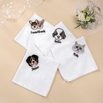 Personalized Embroidery Pet Face Photo 100% Cotton Handkerchief Pocket Square with Name Wedding Birthday Gift for Groom Best Man Dog Cat Lover