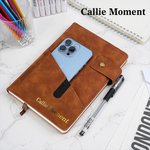 Callie Moment Personalized Gold Metallic Foil Name A5  Leather Journal Notebook with Lined Pages and Clasp Graduation Birthday Gift for Family Friends