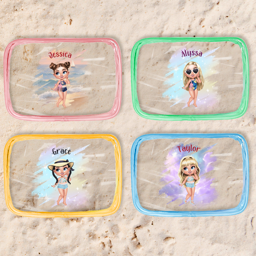 Sac Cosmétique Transparent Personalisé avec Nom et Personnage Cartoon Accessoire Estival de Vacances Cadeau pour Femme Fille