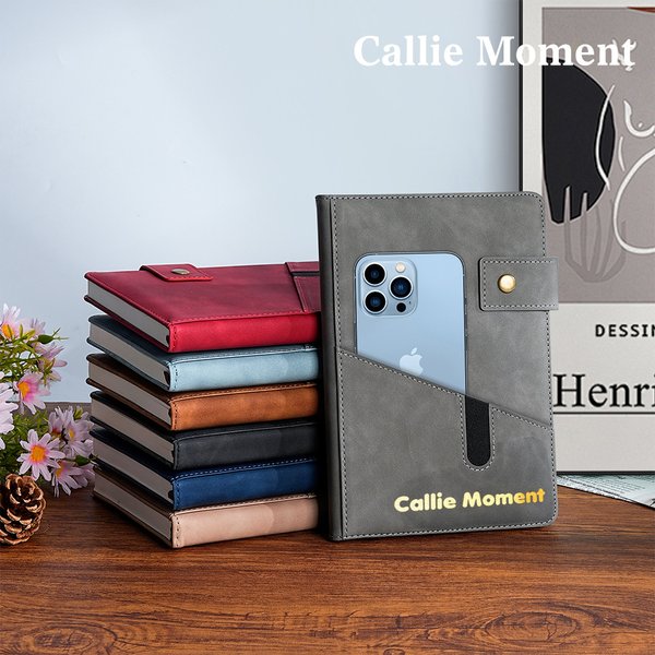 Callie Moment Personalized Gold Metallic Foil Name A5  Leather Journal Notebook with Lined Pages and Clasp Graduation Birthday Gift for Family Friends