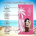 Serviette de Plage Personnalisée avec Motif Palmier Personnage de Dessin Animé et Nom Cadeau Estival pour Famille Amoureux de la Natation