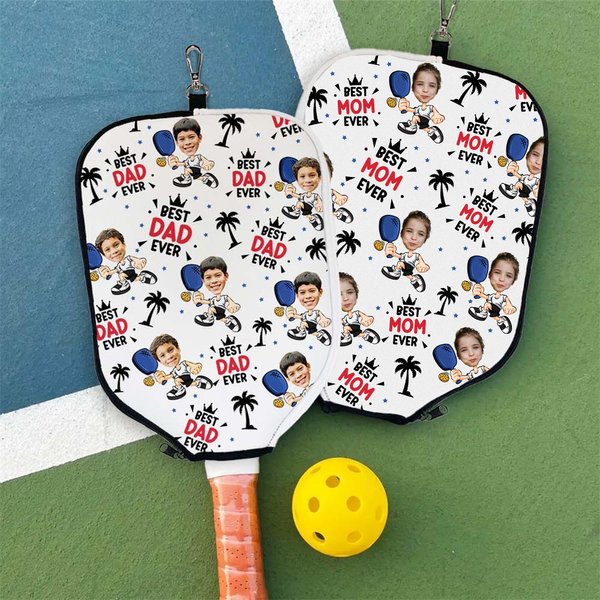 Personalized Face Photo Waterproof Pickleball Paddle Cover with Hook Mother's Father's Day Birthday Gift for Dad Mom Grandparent Pickleball Player