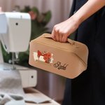 Personalised Birth Flower Sewing Machine Wide Opening PU Leather Makeup Bag with Name Travel Essentials Birthday Wedding Gift for Women