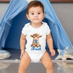 Personalised Cute Highland Cow 100% Cotton Baby Bodysuit with Name Full Moon Baby Shower Gift for Baby Girl Boy