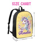 Personlig ryggsekk med navn på en enhjørning med doble glidelåser og sidelommer Bursdagsgave til skolestart for barn og studenter