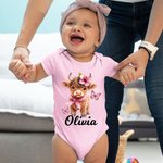 Personalised Cute Highland Cow 100% Cotton Baby Bodysuit with Name Full Moon Baby Shower Gift for Baby Girl Boy