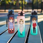 Gepersonaliseerde Leuke Cartoon Karakter Geboorte Bloem Bal Naam Sport Waterfles met Rietje en Morsbestendig Deksel Verjaardag Terug naar School Gift voor Familie