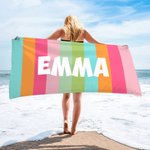 Gepersonaliseerde Kleurrijke Klassieke Gestreepte Sneldrogende Strandlaken met Naam Reis Zomer Vakantie Feest Cadeau voor Familie en Vrienden