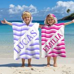 Toalla de playa con capucha personalizada de secado rápido con rayas onduladas y coloridas para vacaciones de verano regalo de cumpleaños para niños