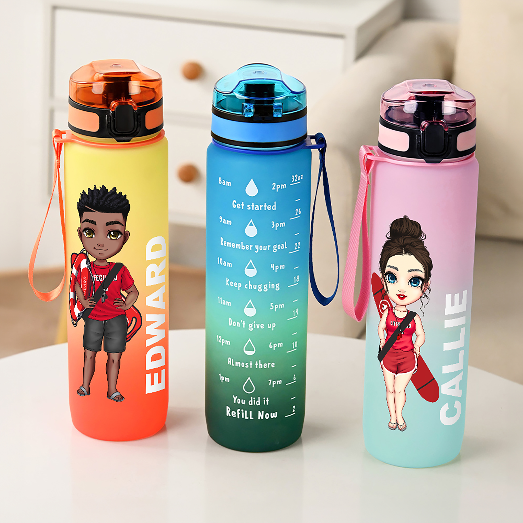 Bouteille d'eau de sport personnalisée avec nom et marqueur de temps Cadeau d'anniversaire de gratitude pour les sauveteurs
