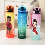 Personalized Cartoon Lifeguard Character 32 oz Gradient Sport Water Bottle with Name and Time Marker Gratitude Birthday Gift for Lifeguards