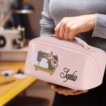 Personalised Birth Flower Sewing Machine Wide Opening PU Leather Makeup Bag with Name Travel Essentials Birthday Wedding Gift for Women