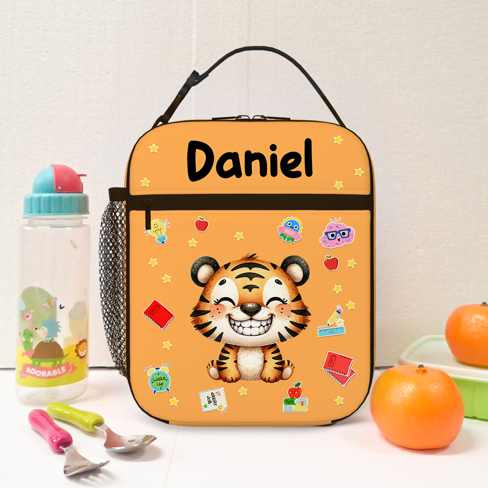 Sac à lunch isotherme personnalisé en forme d'animal rieur avec nom Voyage quotidien Retour à l'école Cadeau d'anniversaire pour garçons filles
