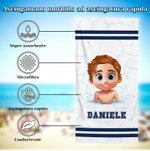 Asciugamano da spiaggia personalizzato con nome e personaggio cartone animato in 3D oversize a righe regalo per bambini