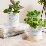 Personalized A Great Teacher Heart Quotes Ceramic Plant Pot with Drainage and Bamboo Tray Desk Decor Appreciation Teacher's Day Gift for Teachers