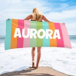 Toalla de playa personalizada de rayas coloridas de secado rápido con nombre esencial para viajes regalo de verano para familiares y amigos