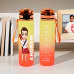 Personalized Cartoon Lifeguard Character 32 oz Gradient Sport Water Bottle with Name and Time Marker Gratitude Birthday Gift for Lifeguards