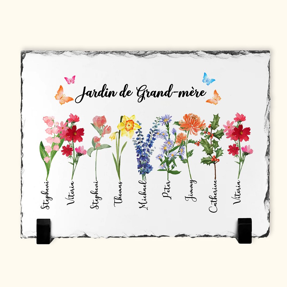 Décoration d'Ardoise Personnalisé avec Titre 1-2 Noms et Fleurs de Naissance Cadeau Anniversaire Fête pour Famille Maman Grand-mère