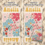 Serviette de Plage Personnalisée avec Motif Floral Multicolore et Nom Accessoire Séchage Rapide Cadeau Vacances pour Femme Amatrice de Natation