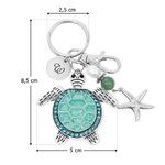Porte-Clés Thème Océan Personnalisé avec Médaille Gravée à l'Initiale et Perle Turquoise Motif Tortue de Mer Cadeau pour Femme Amoureuse des Tortues