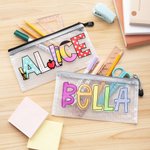 Personalized Colorful Name Waterproof Mesh Pencil Pouch with Zipper School Supplies Back to School Gift for Kids