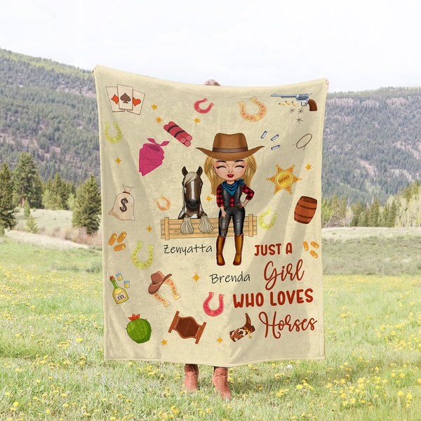 Coperta personalizzata Cowgirl Horse Element Multicolore Soft Throw Blanket con nome Home Decor Regalo di compleanno per donne amanti del cavallo