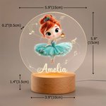 Personalized Cute 3D Cartoon Ballet Girl LED Night Light with Wooden Base and Name Room Decor Competition Reward Birthday Gift for Ballerinas