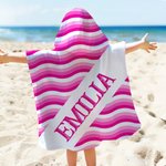 Toalla de playa con capucha personalizada de secado rápido con rayas onduladas y coloridas para vacaciones de verano regalo de cumpleaños para niños