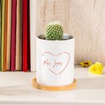 Personalized A Great Teacher Heart Quotes Ceramic Plant Pot with Drainage and Bamboo Tray Desk Decor Appreciation Teacher's Day Gift for Teachers