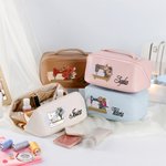 Personalised Birth Flower Sewing Machine Wide Opening PU Leather Makeup Bag with Name Travel Essentials Birthday Wedding Gift for Women